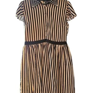 Sourpuss Black and Cream Striped Midi Dress